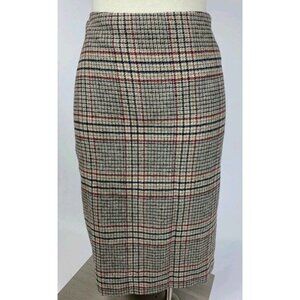 Talbots Tan Black Red Orange Plaid Straight Pencil Skirt Wool Blend 10 Office